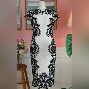 Tadashi Shoji Black and White Floral Midi Dress NWT